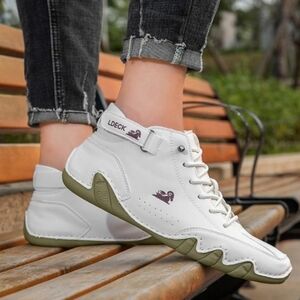 DBeck (Size 38) Men's White Leather Hightop Chucka Fashion Slip-on Sneakers